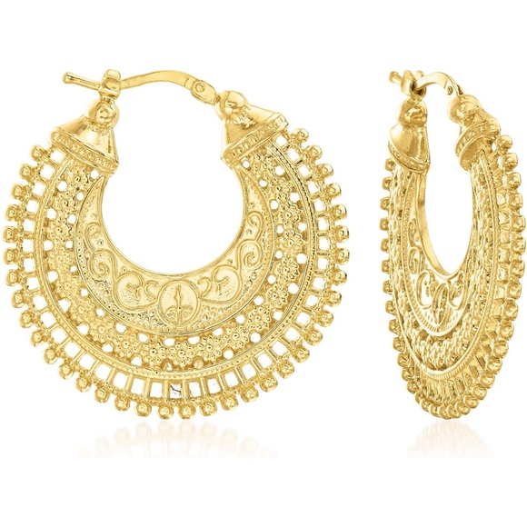 Ross-Simons Jewelry - 18k Gold Italian Embellished Hoop Earrings NWOB